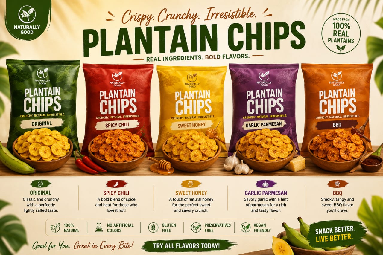 Plantain Chips Flavour Range Campaign — Promotional Poster project by GZEE Business Hub