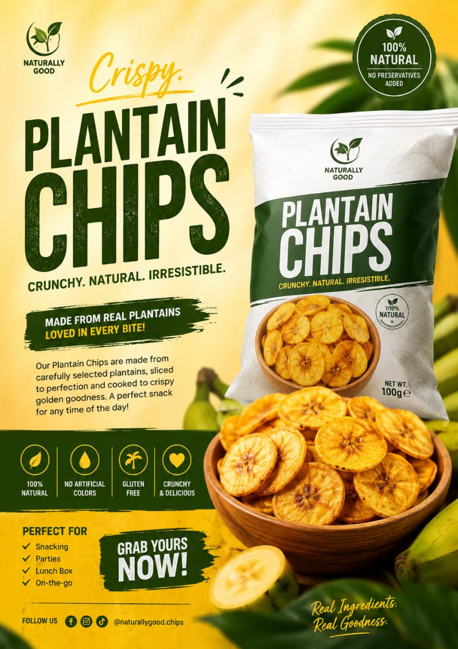 Naturally Good — Plantain Chips Poster — AI Product Advertising project by GZEE Business Hub